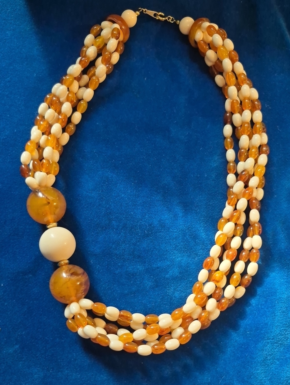 Multi-Strand Amber and Cream Lucite Beaded Necklace - Women Jewelry